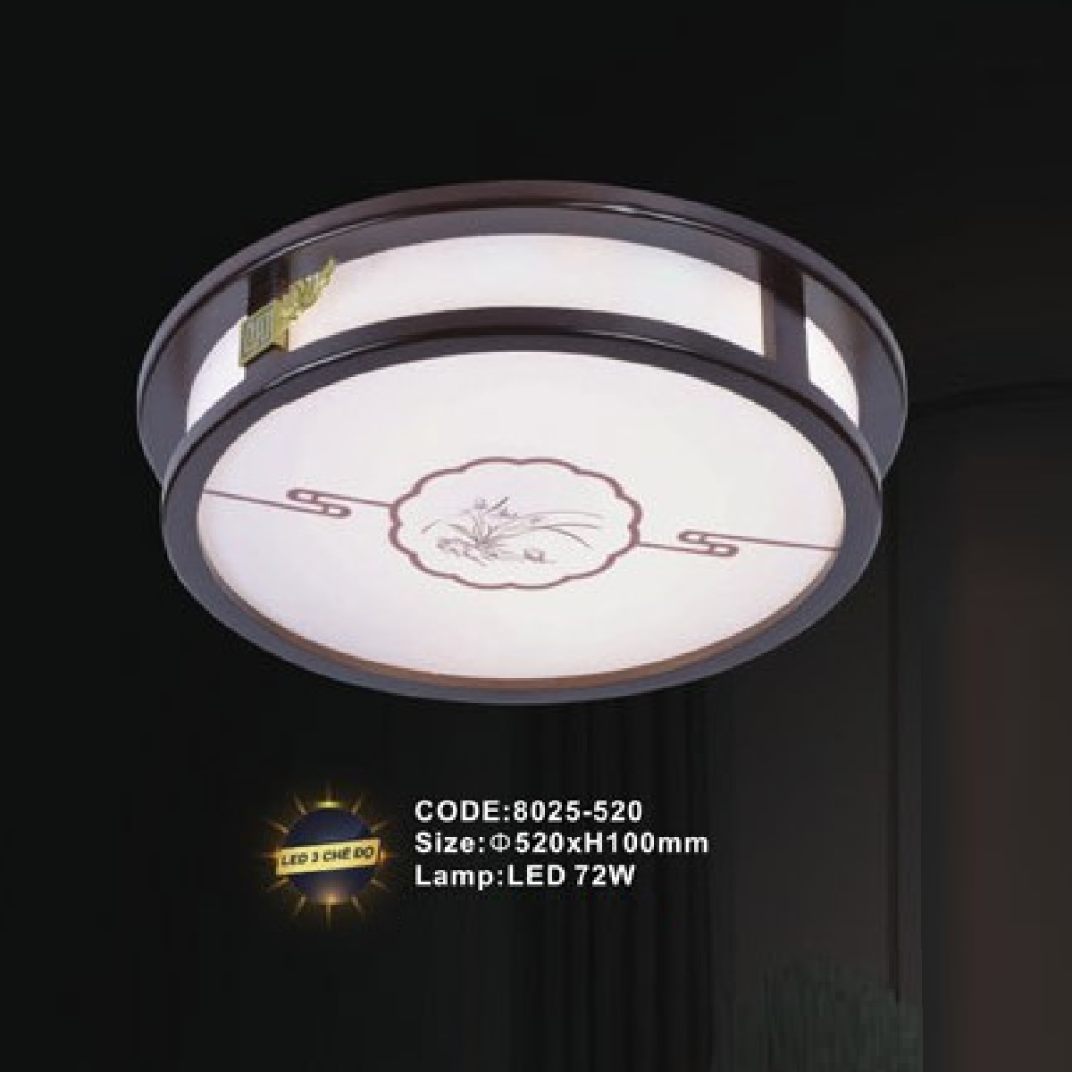 CODE: 8025-520: Đèn áp trần LED - KT: Ø520mm x H100mm - Đèn LED 72W  ánh sáng đổi 3 màu