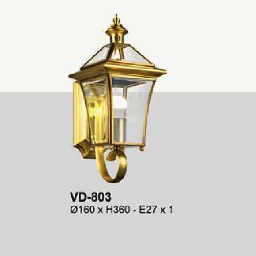 EU - VD - 803: Đèn vách gắn tường ngoài trời đồng - KT:Ø160mm x H360mm - Đèn chân E27 x 1 bóng