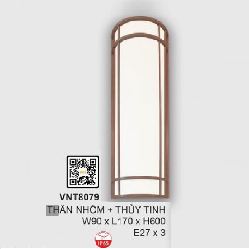 35 - VNT8079: Đèn ốp tường ngoài trời - KT: W90mm x L170mm x H600mm - Bóng đèn E27 x 3