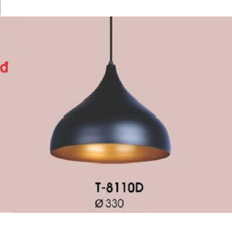 VE - T - 8110D: Đèn thả đơn, chao đen - KT: Ø330mm - Bóng đèn E27 x 1