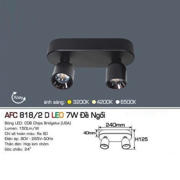 AFC 818/2D LED 7W Đế Ngồi : Đèn pha chiếu điểm đôi đế ngồi LED 7w -  Ánh sáng Vàng/Trung tính/Trắng