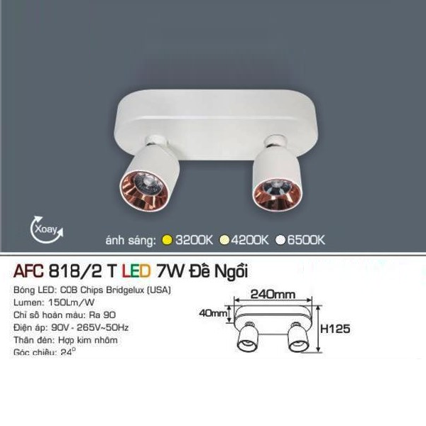AFC 818/2T LED 7W Đế Ngồi : Đèn pha chiếu điểm đôi đế ngồi LED 7w -  Ánh sáng Vàng/Trung tính/Trắng