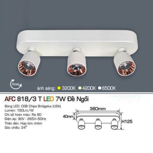 AFC 818/3T LED 7W Đế Ngồi : Đèn pha chiếu điểm 3 bóng đế ngồi LED 7w -  Ánh sáng Vàng/Trung tính/Trắng