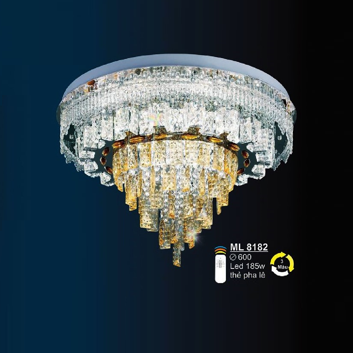 SN - ML 8182: Đèn áp trần LED thủy tinh Phale - KT: Ø600mm - Đèn LED 185W ánh sáng đổi 3 màu