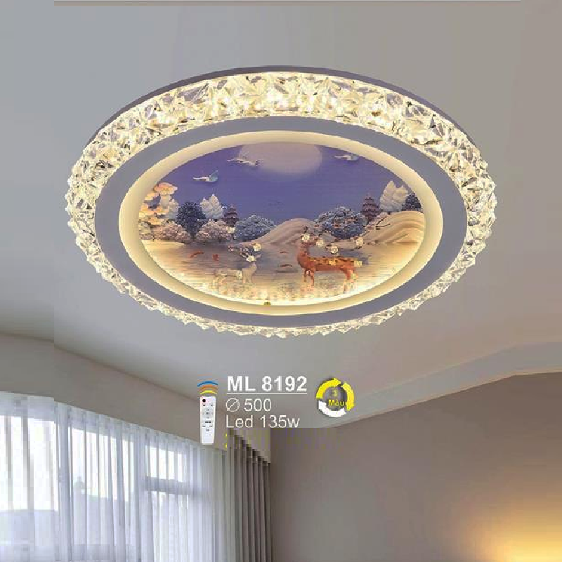 SN - ML 8192: Đèn ốp trần LED Mica - KT: Ø500mm - Đèn LED 135W - Ánh sáng đổi 3 màu - Remote