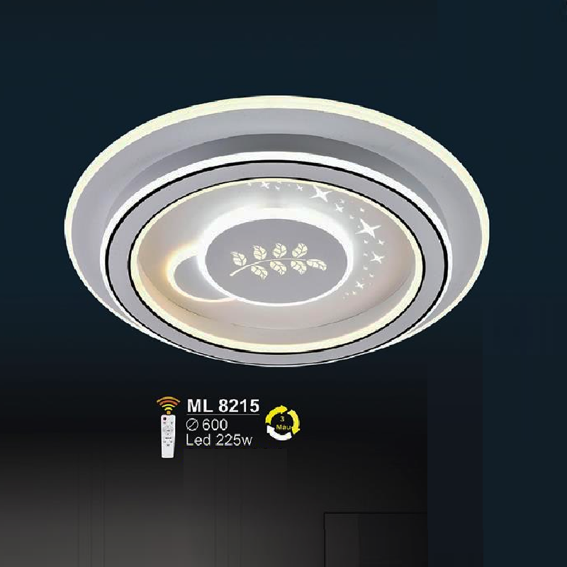 SN - ML 8215: Đèn ốp trần LED Mica - KT: Ø600mm - Đèn LED 225W - Ánh sáng đổi 3 màu - Remote