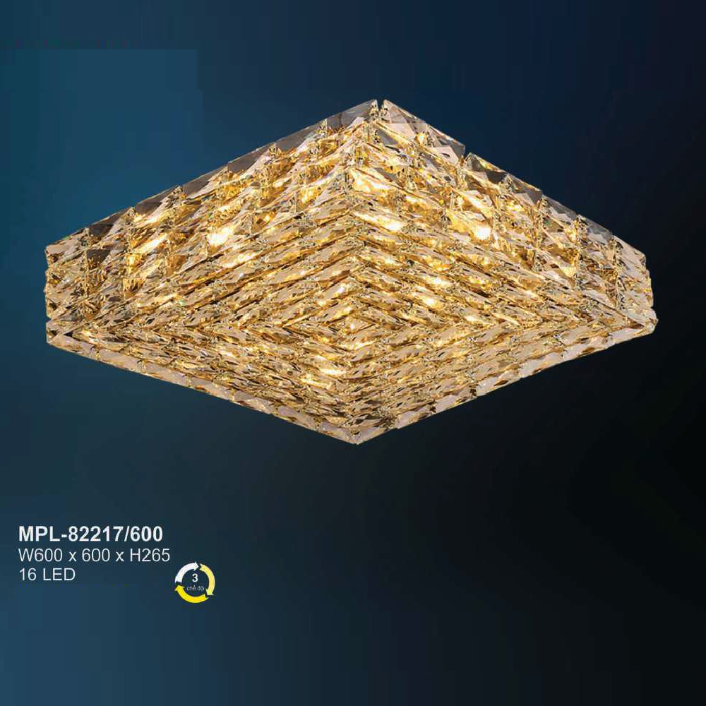 AU - MPL - 82217/600: Đèn áp trần Phale LED vuông - KT: L600mm x W600mm x H265mm - Đèn LED đổi 3 màu - Remote