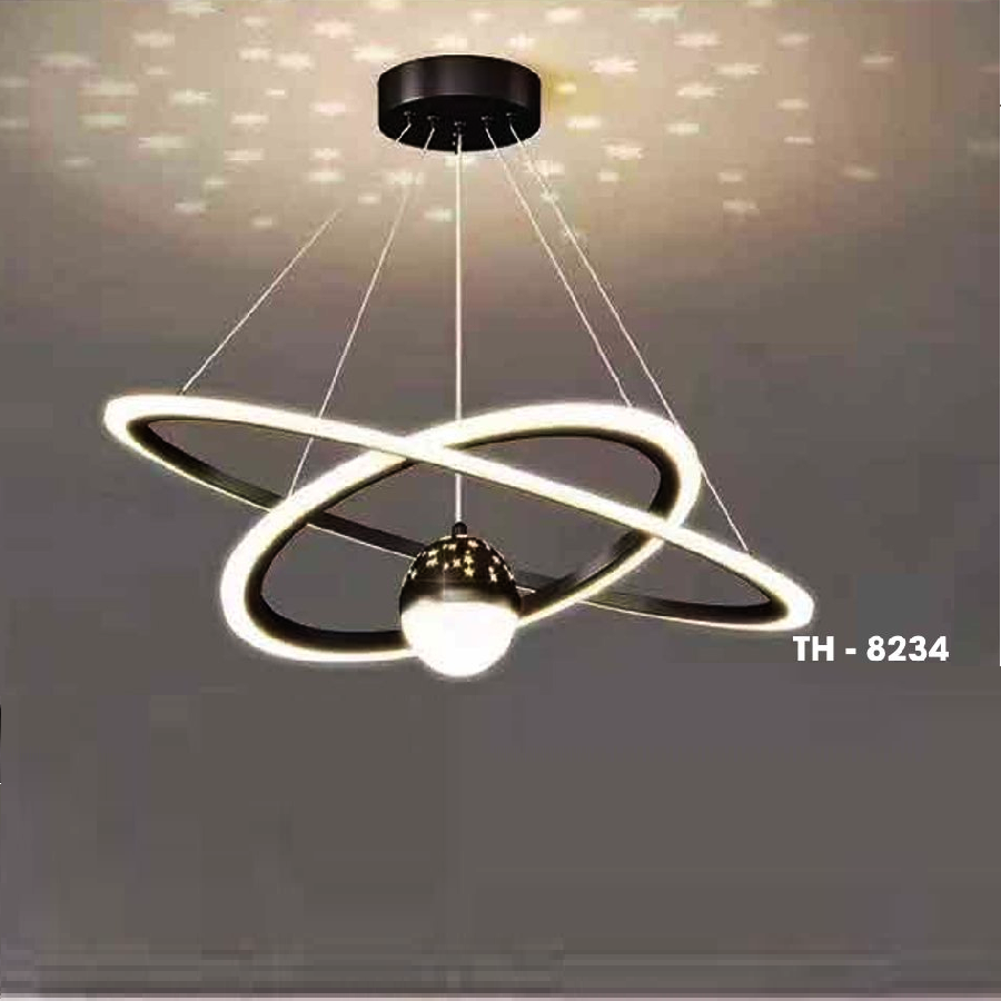 TH - 8234: Đèn thả 2 vòng LED +thả 1 chao quả bi LED - KT: Ø(400+600)mm x H900mm - Đèn LED đổi 3 màu