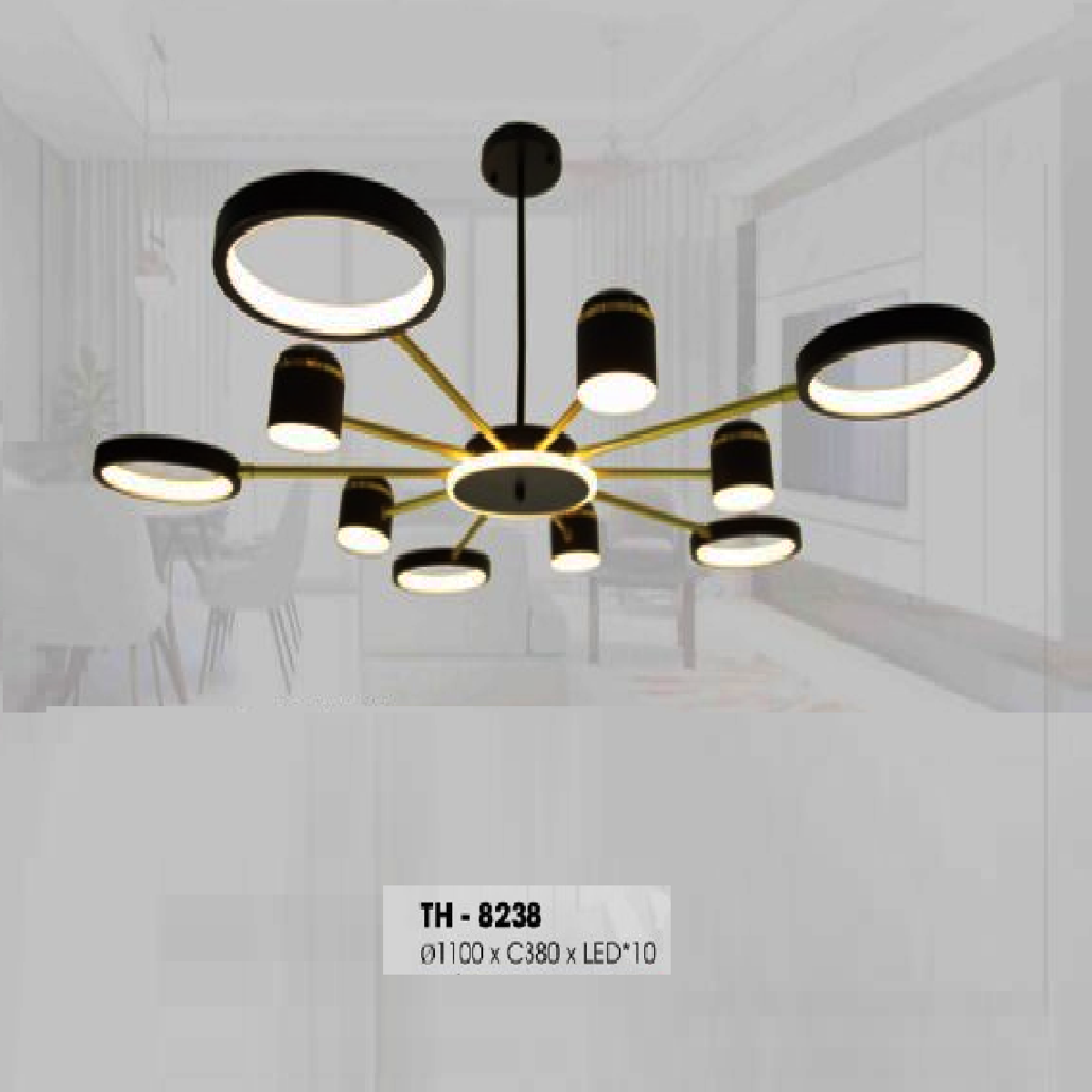 TH - 8238: Đèn chùm LED  10 tay - KT: Ø1100mm x H380mm - Đèn LED x 10