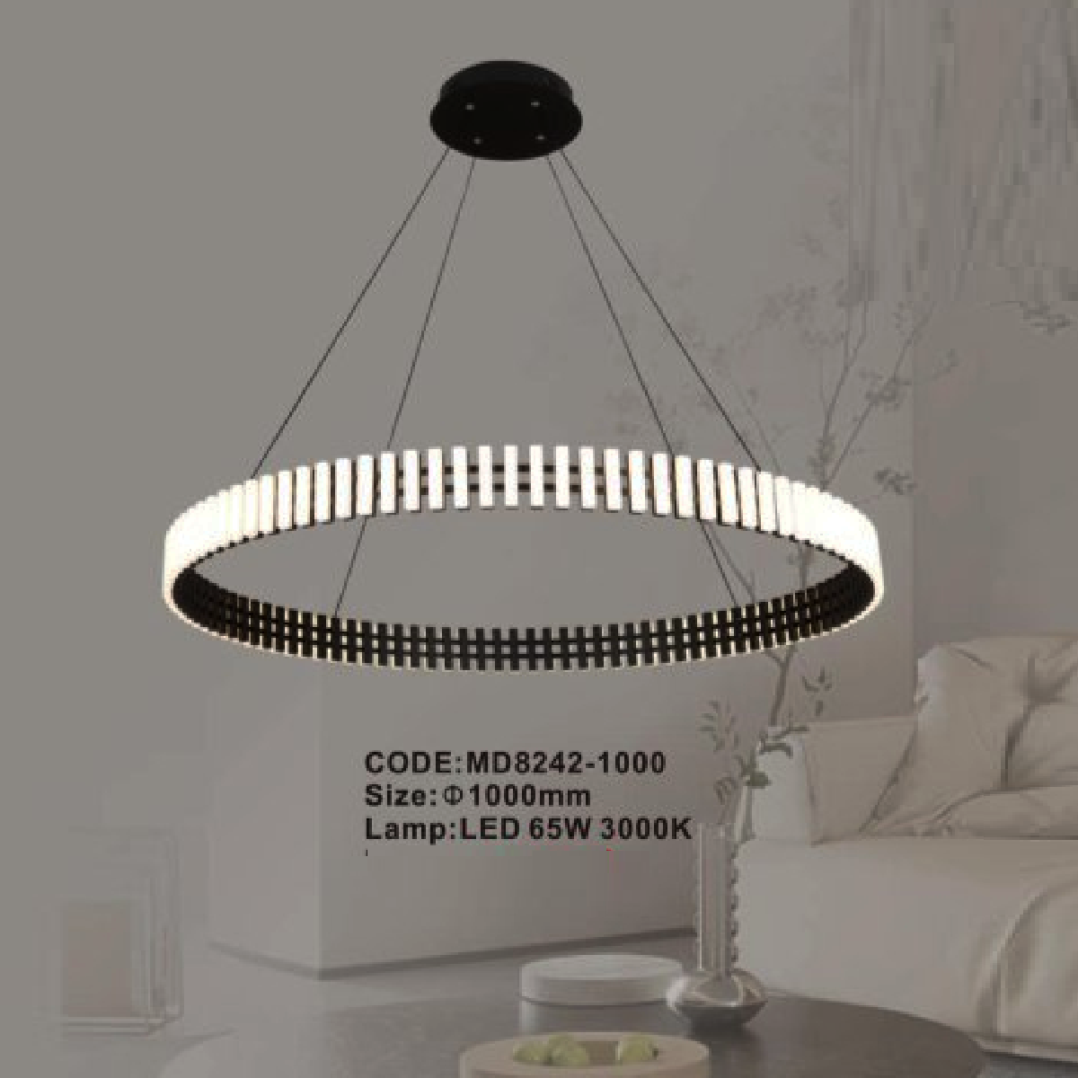 CODE: MD8242-1000: Đèn thả 1 vòng LED - KT: Ø1000mm - Đèn LED 65W ánh sáng vàng 3000K