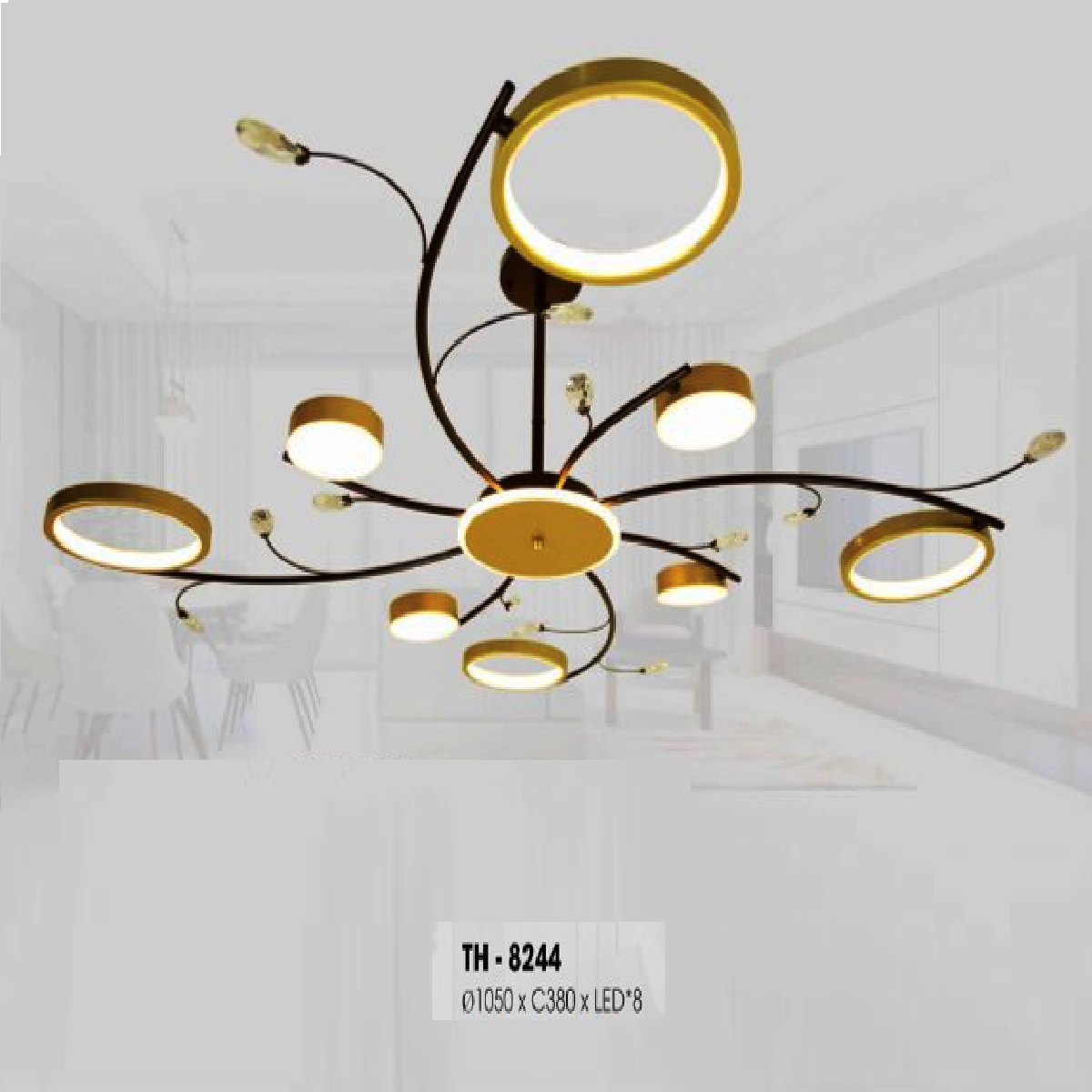 TH - 8244: Đèn chùm LED 8 tay - KT: Ø1050mm x H380mm - Đèn LED x 8