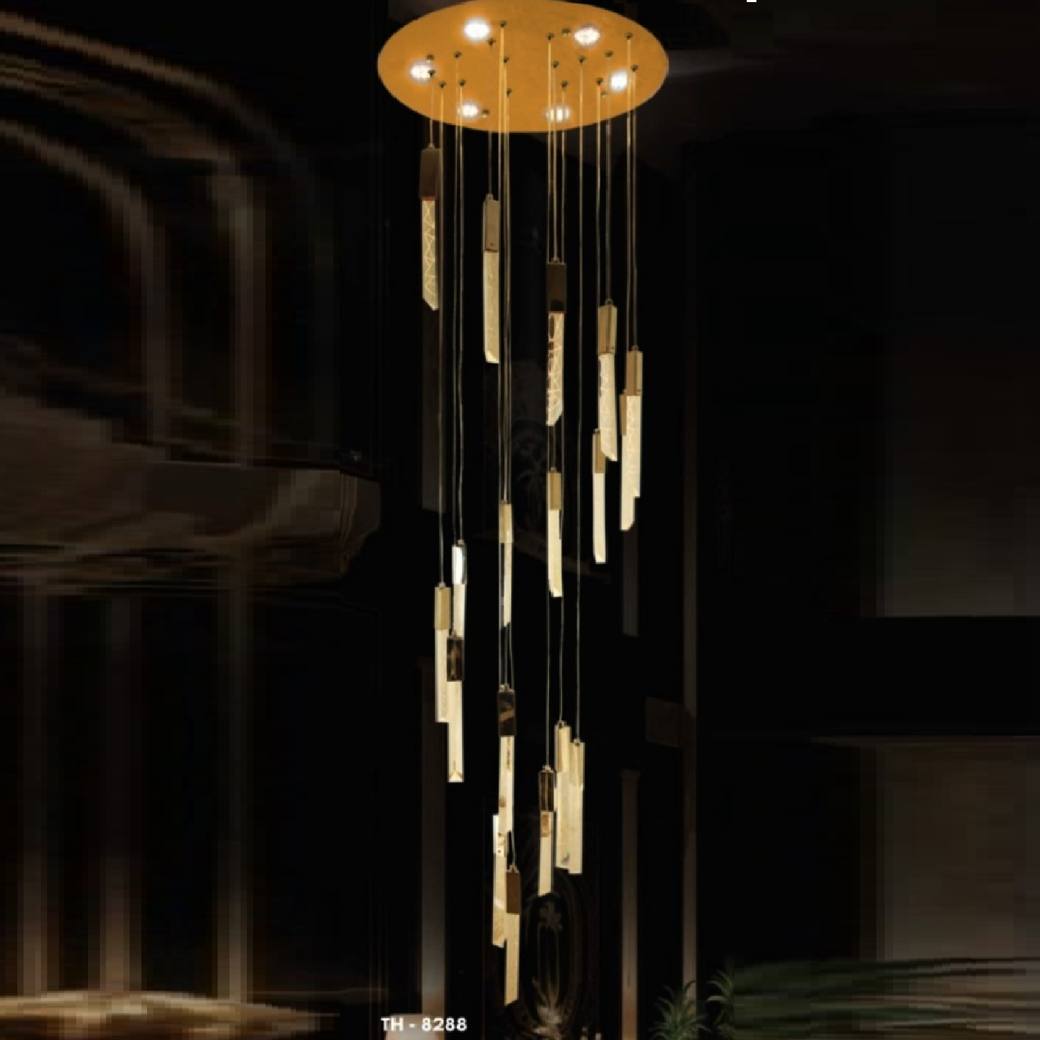 TH - 8288: Đèn thả thanh LED, Viện bạc Titan - KT: Ø600mm x H2500mm - Đèn LED x 18 bóng