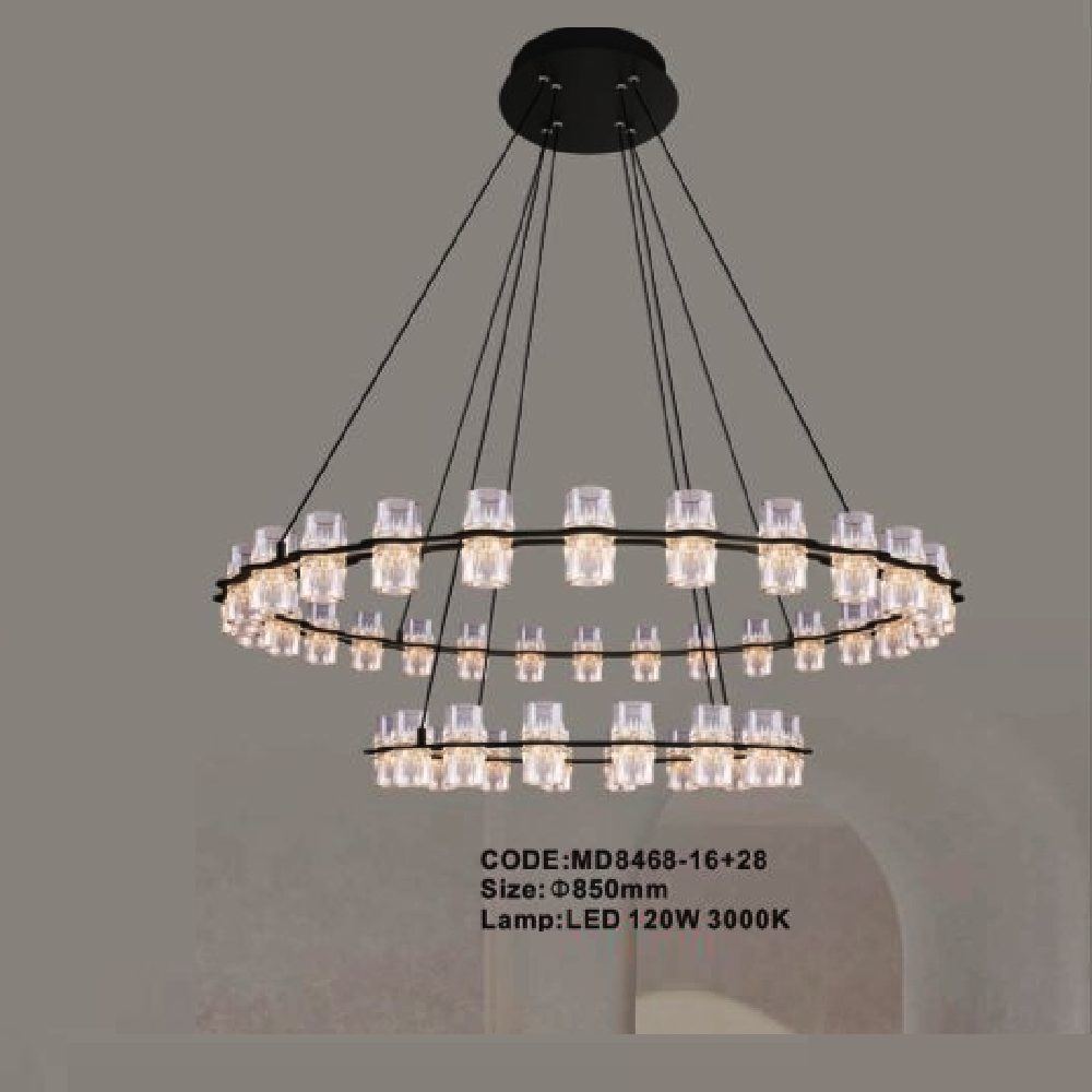 CODE: MD8468 - 16+28: Đèn thả 2 vòng LED - KT: Ø850mm - Đèn LED 120W ánh sáng vàng 3000K