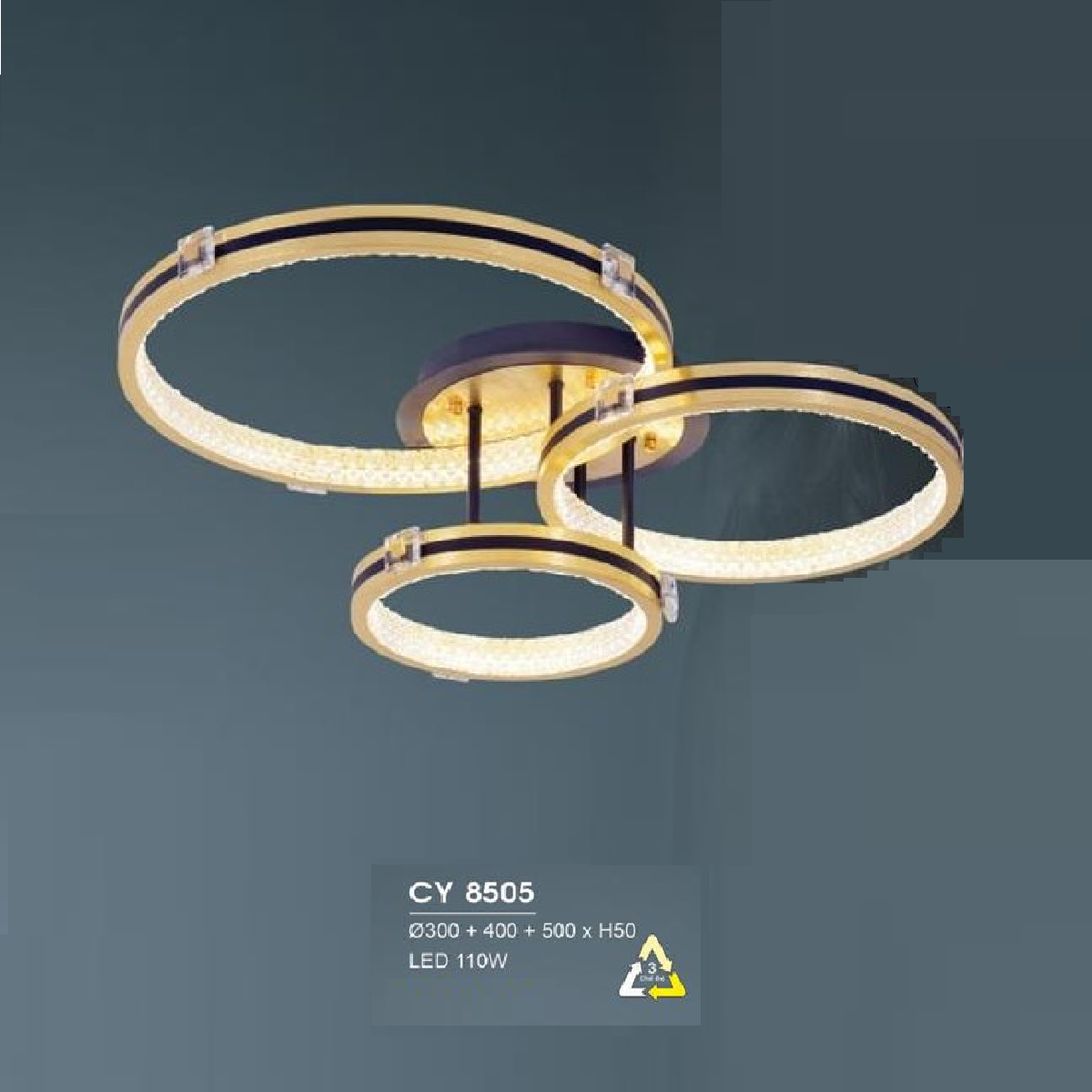 HF - CY 8505: Đèn áp trần LED - KT: Ø(300+400+500)mm x H50mm - Đèn LED 110W ánh sáng đổi 3 màu