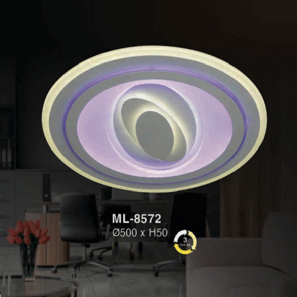 E - ML - 8572: Đèn áp trần LED - KT: Ø500mm x H50mm - Đèn LED  ánh sáng đổi 3 màu
