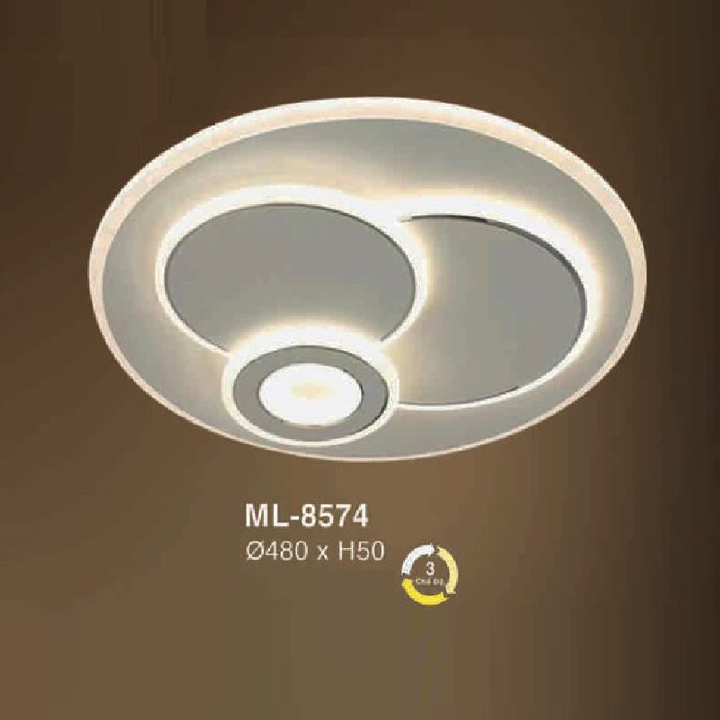 E - ML - 8574: Đèn áp trần LED - KT: Ø480mm x H50 - Đèn LED ánh sáng đổi 3 màu