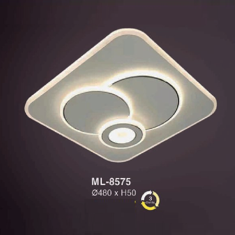 E - ML - 8575: Đèn áp trần LED vuông - KT: Ø480mm x H50mm  - Đèn LED  ánh sáng đổi 3 màu