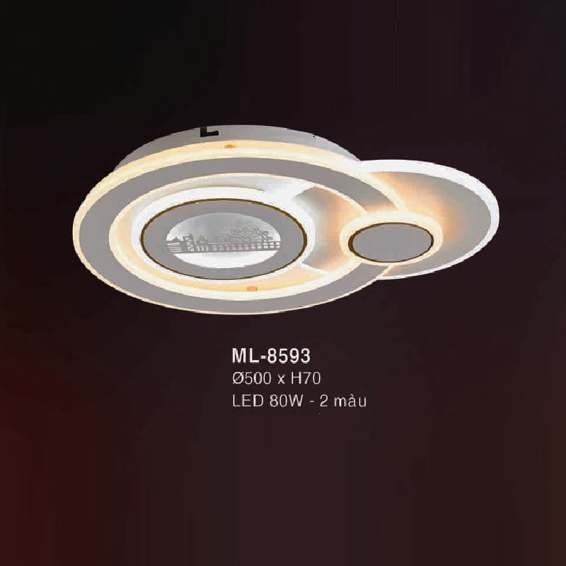E - ML - 8593: Đèn áp trần LED Mica - KT: Ø500mm x H70mm - Đèn LED 80W ánh sáng 2 màu