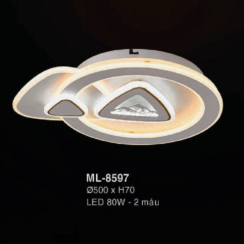 E - ML - 8596: Đèn áp trần LED - KT: Ø500mm x H70mm - Đèn LED 80W ánh sáng 2 màu