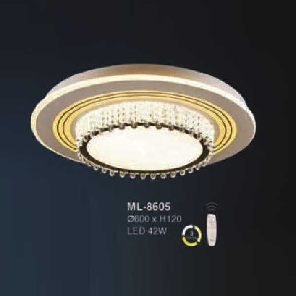 E - ML - 8605: Đèn áp trần LED MIca  - KT: Ø600mm x H120mm - Đèn LED 42W ánh sáng 2 màu
