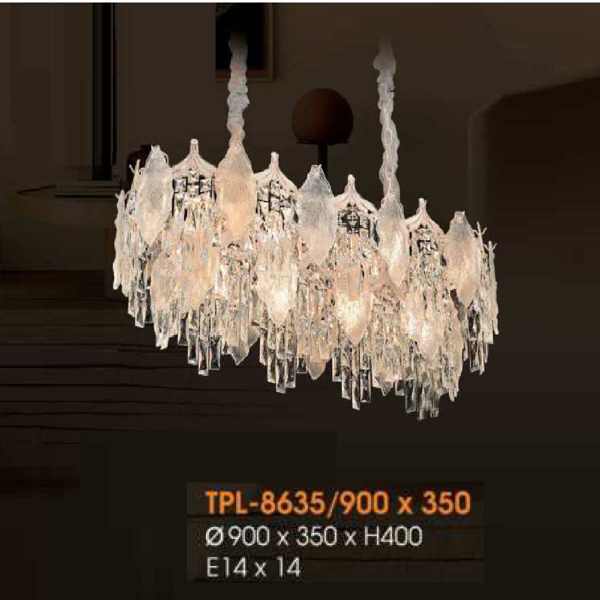 TPL - 8635/900 x 350: Đèn thả ngang Phale - KT: L900mm x W350mm x H400mm - Bóng đèn E14 x14 bóng