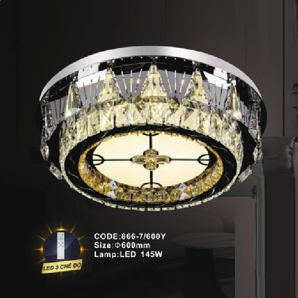 CODE: 866-7/600Y: Đèn áp trần LED - KT: Ø600mm - Đèn LED 145W, ánh sáng đổi 3 màu