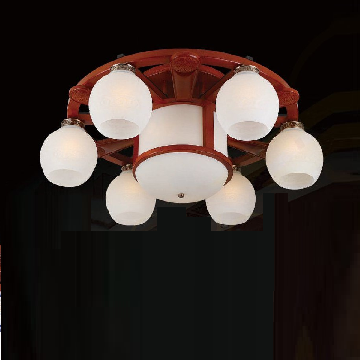 CODE: 86760 - 6+1: Đèn chùm gắn sát trần 7 tay chao thủy tinh - KT: Ø800mm - Bóng đèn E27
