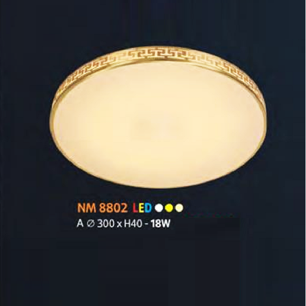 NM 8802A: Đèn ốp trần LED - KT: Ø300mm x H40mm - Đèn LED 18W đổi 3 màu