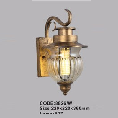 CODE: 8826/W: Đèn gắn tường ngoài trời - KT: 220mm x 220mm x360mm - Đèn E27 x 1 bóng