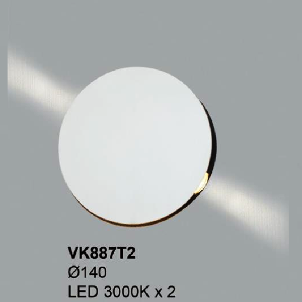 35 - VK 887T2: Đèn gắn tường LED - KT: KT: 140mm - Đèn LED  ánh sáng vàng 3000K
