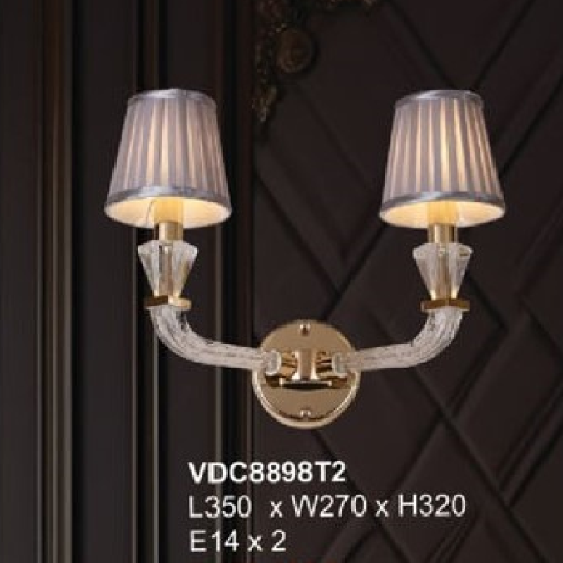 35 - VDC8898T2: Đèn gắn tường đôi - KT: L350mm x W270mm x H320mm - Bóng đèn E14 x 2 bóng