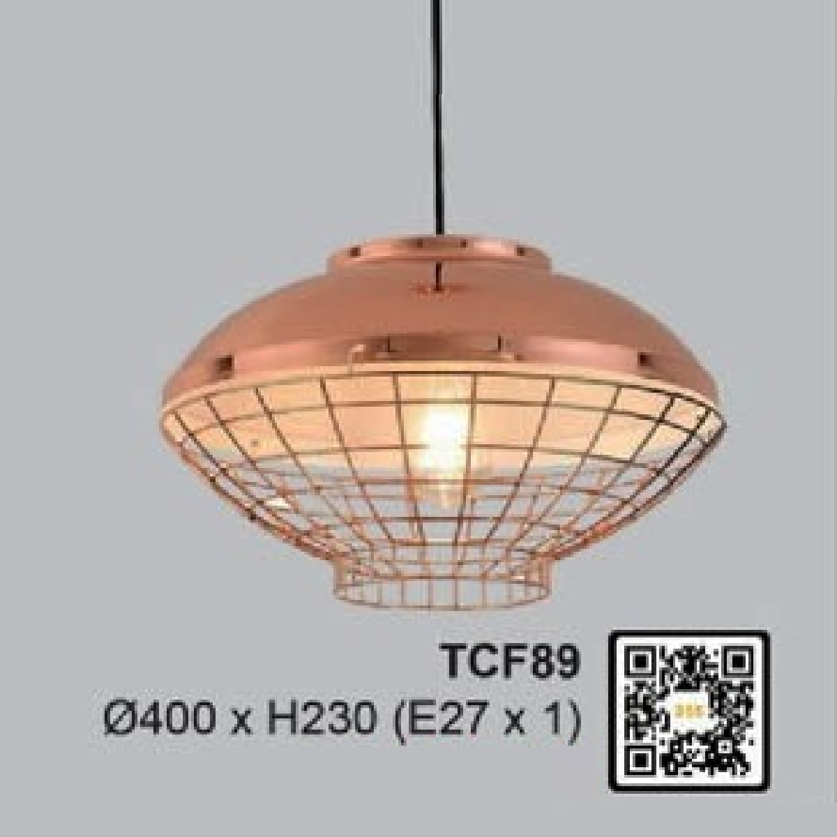 35 - TCF89: Đèn thả đơn - KT: Ø400mm x H230mm - Đèn E27 x 1 bóng