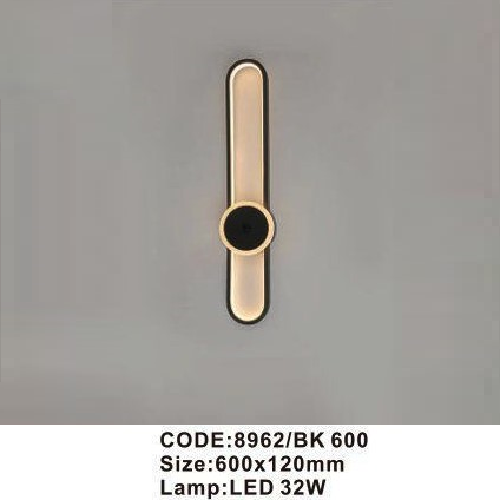CODE: 8962/BK 600: Đèn gắn tường LED - KT: 600mm x 120mm - Đèn LED 32W