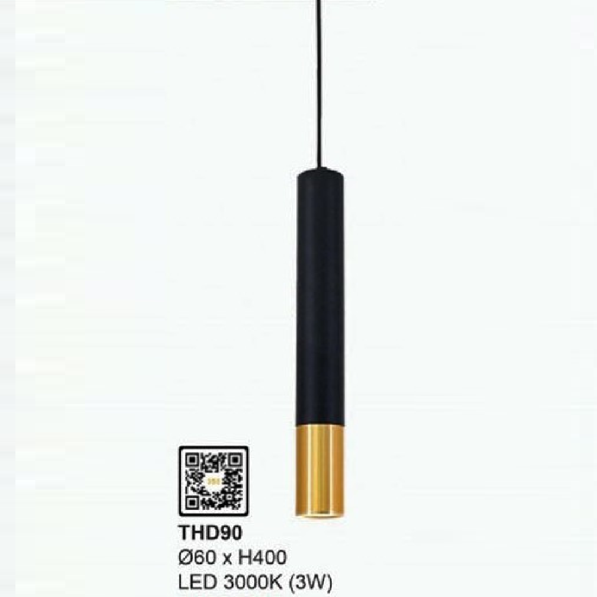 35 -  THD90: Đèn thả đơn LED  ống - KT: Ø60mm x H400mm - Đèn LED 3W ánh sáng vàng 3000K