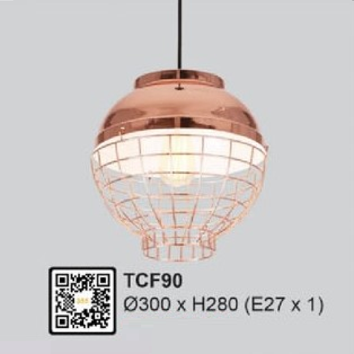 35 -TCF90: Đèn thả đơn - KT: Ø300mm x H280mm - Bóng đèn E27 x 1 bóng