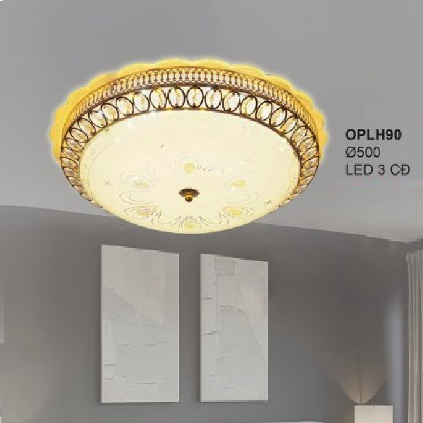 35 - OPLH90: Đèn ốp trần LED chao thủy tinh - KT: Ø500mm - Đèn LED đổi 3 màu