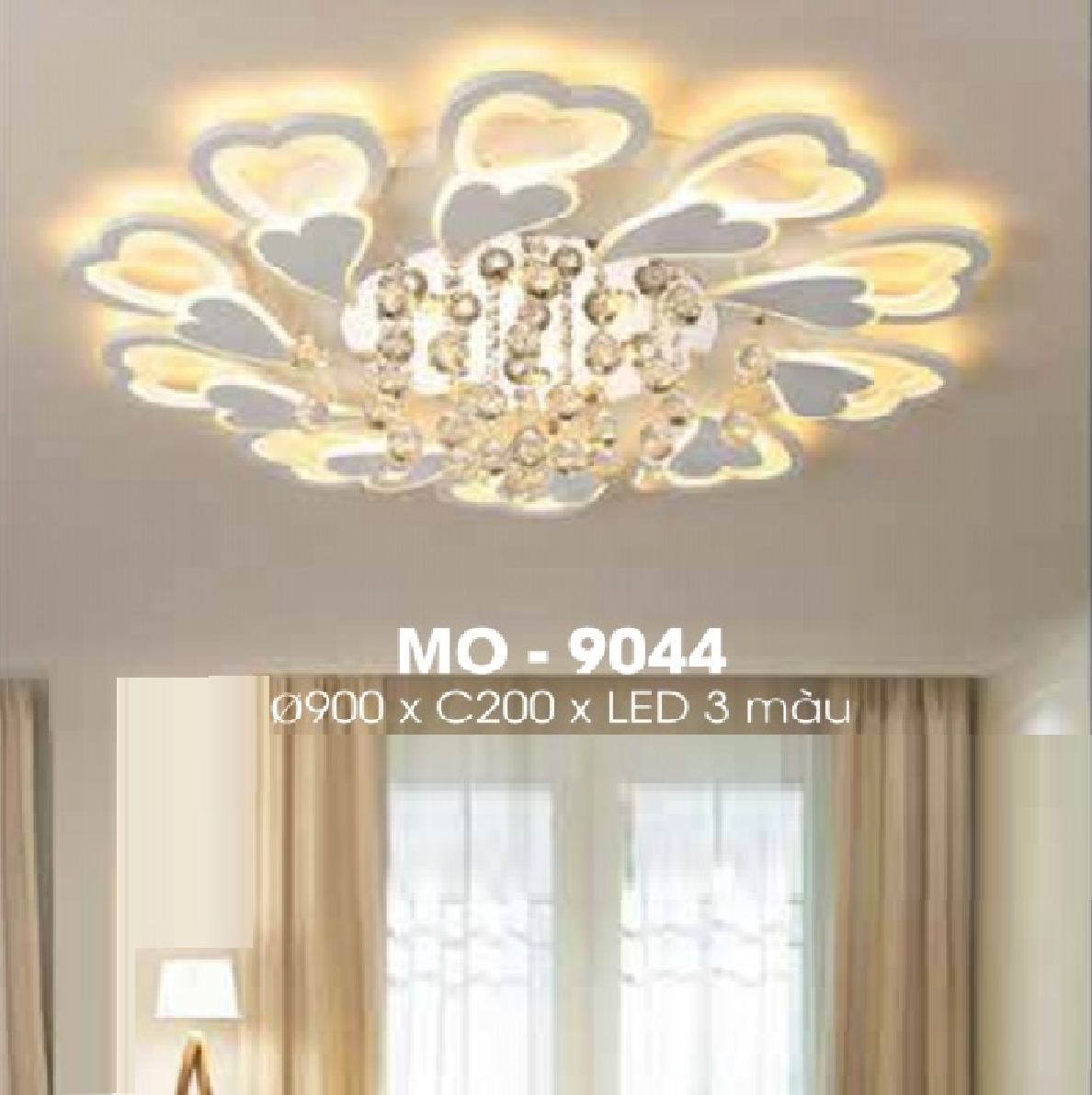MO - 9044:  Đèn áp trần LED, hạt Phale - KT: Ø900mm x H200mm - Đèn LED đổi 3 màu Ø850mm