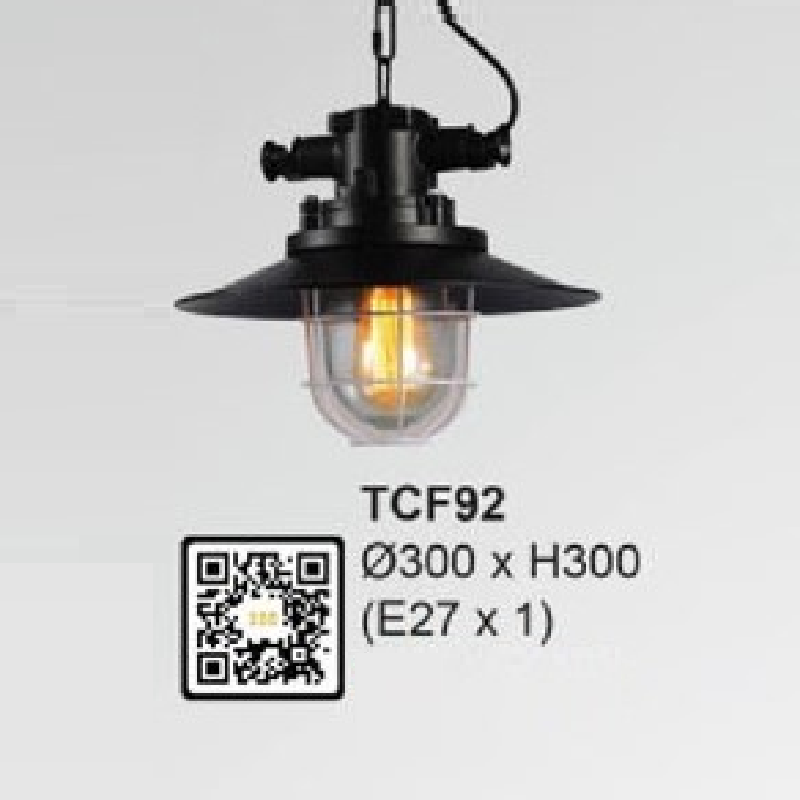 35 - TCF92: Đèn thả đơn - KT: Ø300mm x H300mm - Bóng đèn E27 x 1 bóng