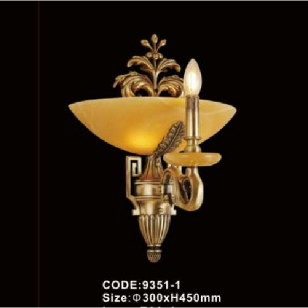 CODE: 9351 - 1: Đèn gắn tường đồng chao  đá 1 bóng - KT: Ø300mm  x H450mm - Bóng đèn E14 x 1 bóng