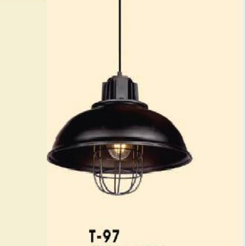 VE - T - 97: Đèn thả đơn, chao đen - KT: Ø300mm  x H300mm- Bóng đèn E27 x 1