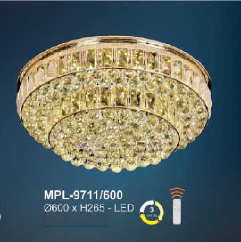 AN - MPL - 9711/600: Đèn áp trần Phale LED - KT: Ø600mm x H265mm - Đèn LED đổi 3 màu - Remote