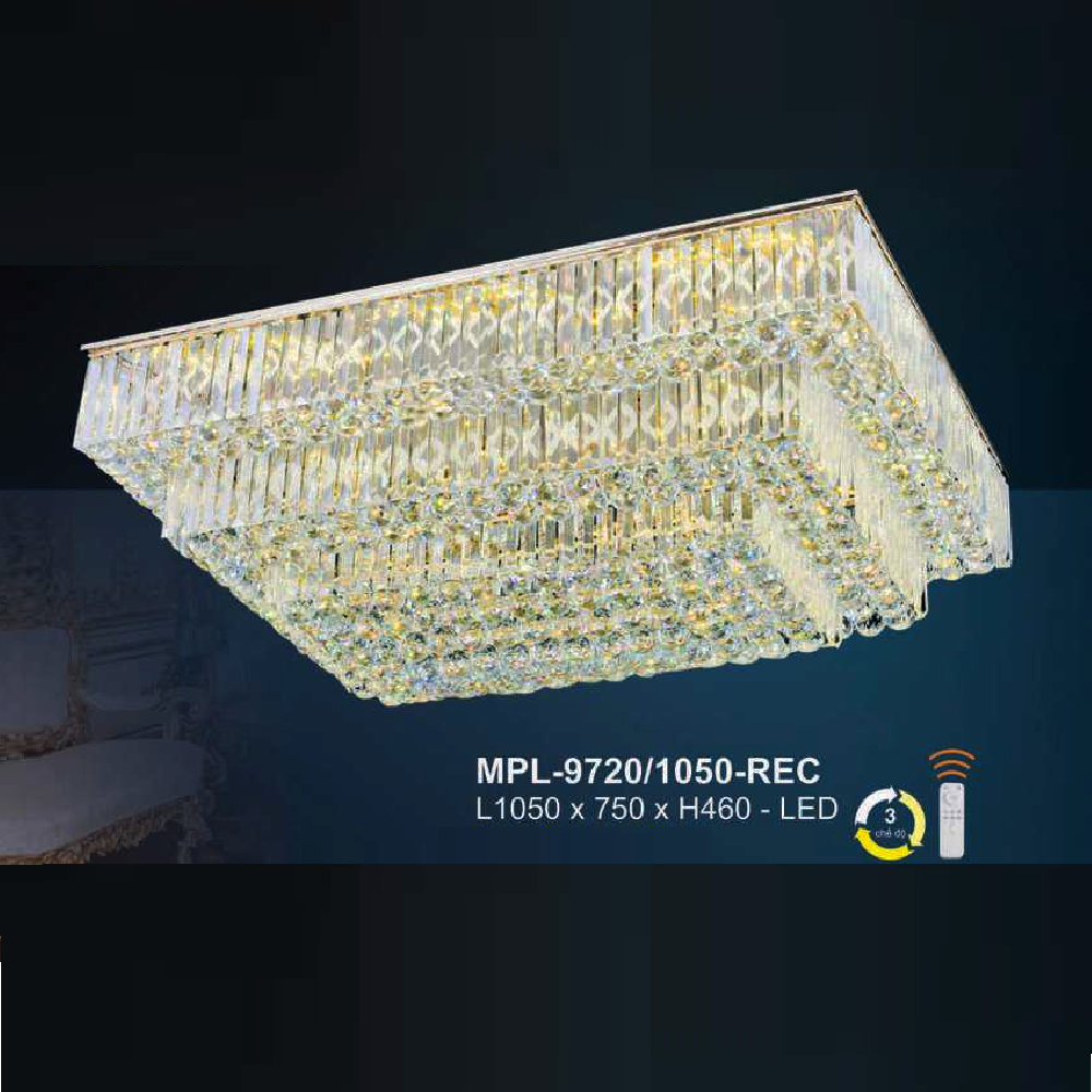 AU - MPL -9720/1050-REC: Đèn áp trần LED Phale chữ nhật - KT: L1050mm x W750mmxH460mm - Đèn LED đổi 3 màu - Remote