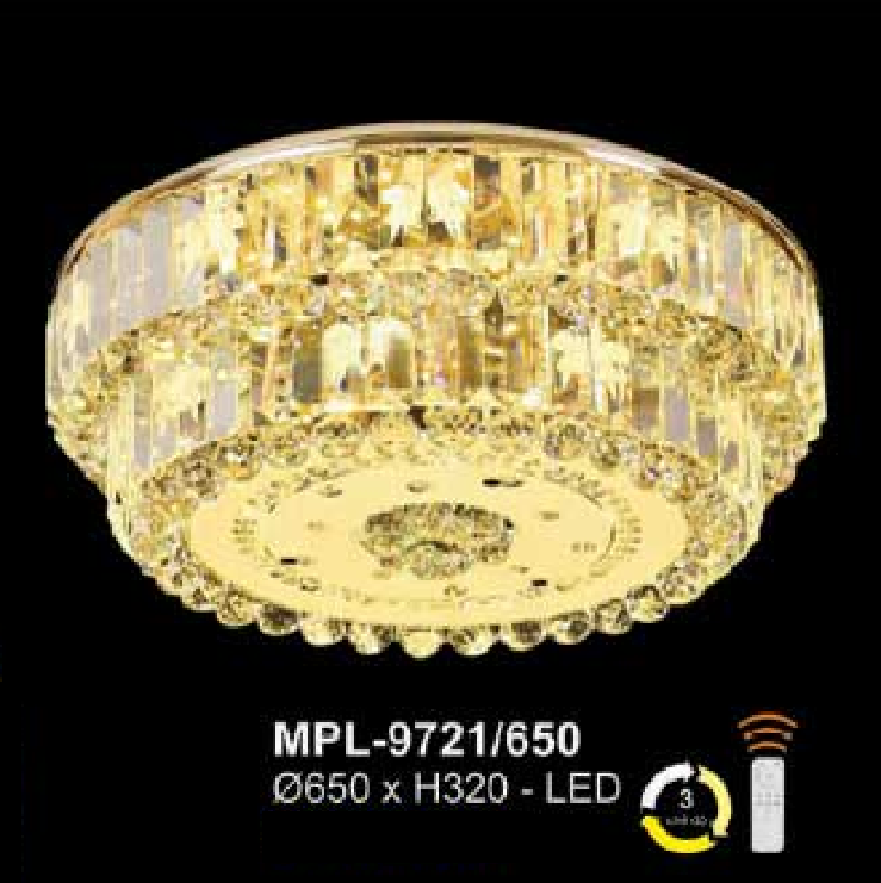 AN - MPL - 9721/650: Đèn áp trần Phale - KT: Ø650mm x H320mm - Đèn LED đổi 3 màu  - Remote
