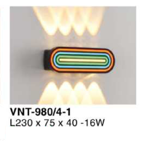 VNT - 980/4-1: Đèn LED gắn tường ngoài trời - KT: L230mm x W75mm x H40mm - Đèn LED 16W