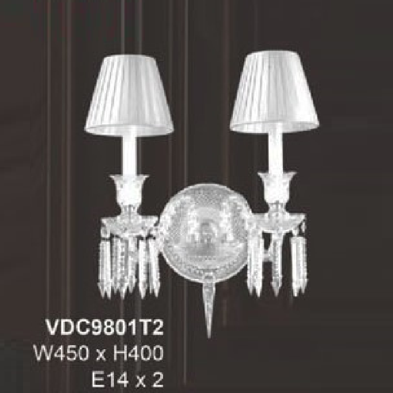 35 - VDC9801T2:  Đèn gắn tường đôi  - KT:  W450mm x H400mm - Bóng đèn  chân E14 x 2 bóng