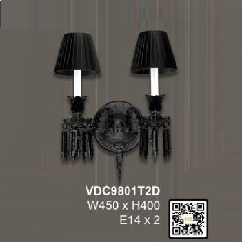35 - VDC9801T2D:  Đèn gắn tường đôi - KT:  W450mm x H400mm - Bóng đèn  chân E14 x 2 bóng