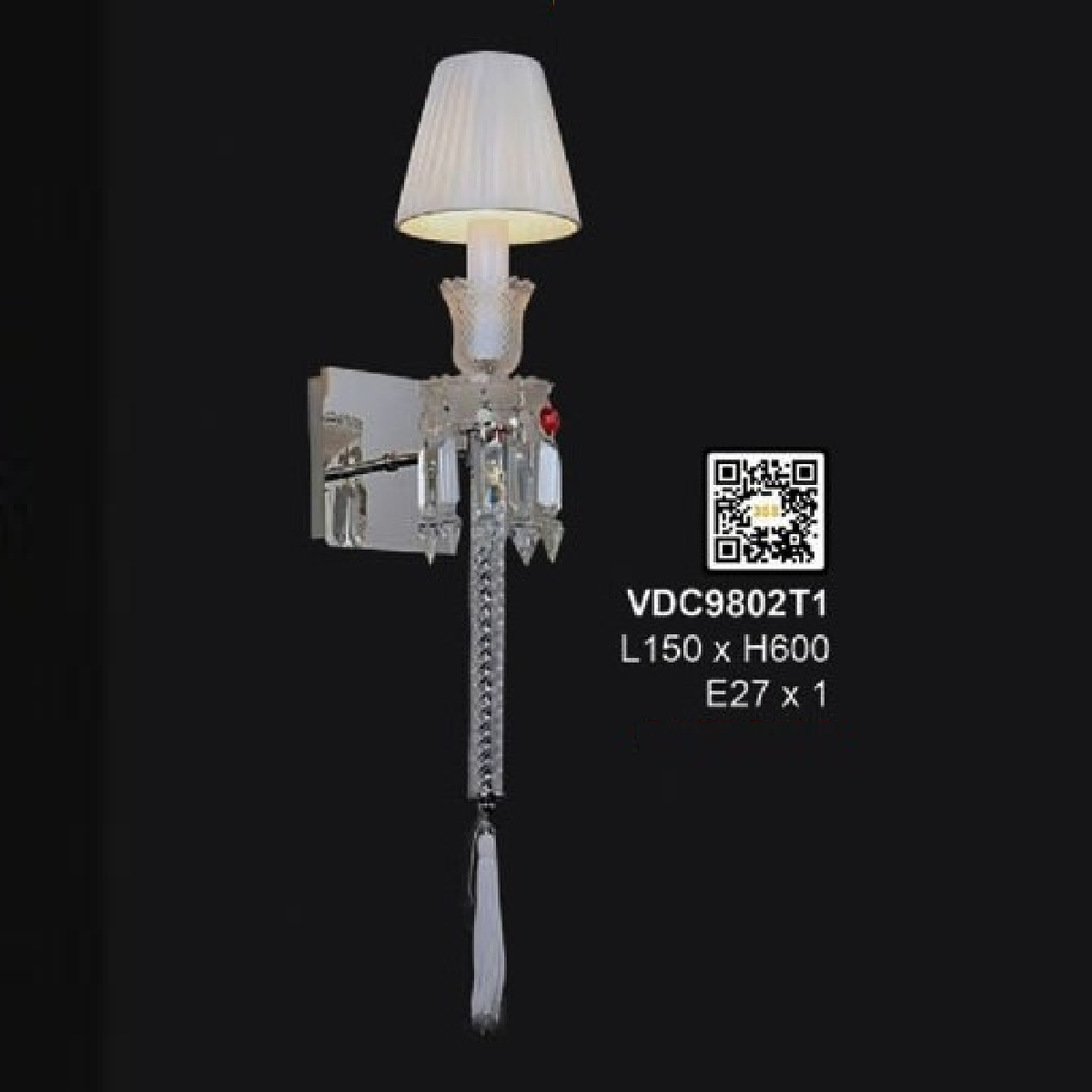 35 - VDC9802T1: Đèn gắn tường đơn - KT: L150mm x H600mm - Bóng đèn E27 x 1 bóng