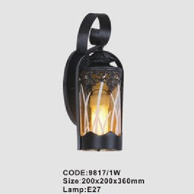 CODE: 9817/1W: Đèn gắn tường ngoài trời - KT: 200mm x 200mm x 360mm - Đèn E27 x 1 bóng