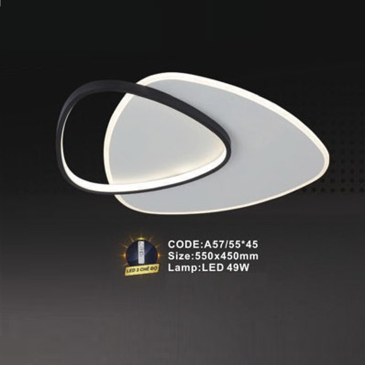 CODE: A57/55*45: Đèn áp trần LED - KT: L550mm x W450mm - Đèn LED 49W ánh sáng đổi 3 màu