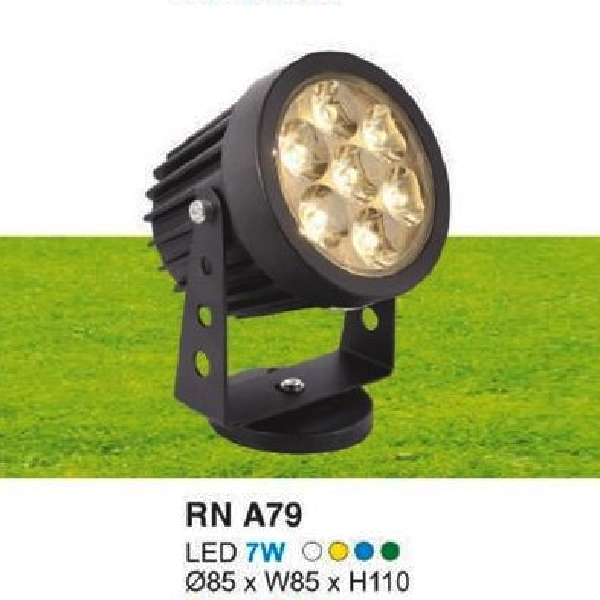 HF - RN  A80 LED 7W: Đèn pha ngoài trời LED 7W - KT: Ø85mm x W85mm x H110mm - Ánh sáng Trắng /vàng/ xanh dương/Xanh lá